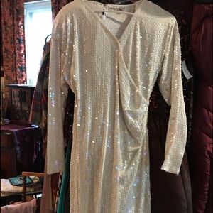 Stunning retro white-sequined Oleg Cassini dress
